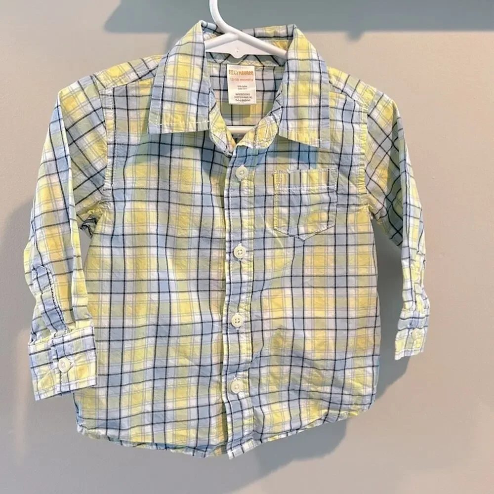 Gymboree Blue/Yellow Plaid Button Down Dress Shirt 12-18 Month